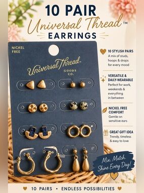 Universal Thread Gold Tone Mixed Earring Set with Navy Accents